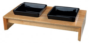 Trixie Voerset Keramiek Met Houten Onderstel Zwart 400 Ml 36X19X7 Cm