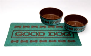 Tarhong Good Dog Set Turquoise 2 Voerbakken / Placemat Olive 17 CM 950 ML / 49X29CM
