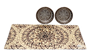 Tarhong Boho Set Kat 2 Voerbakken Taupe / Placemat Boho 13 CM 180 ML / 49X29 CM