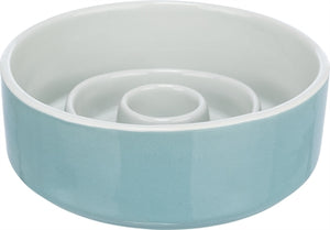 Trixie Voerbak Slowfeeding Keramiek Grijs / Blauw 17X17 Cm 900 Ml