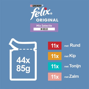 Felix Pouch Original In Gelei Mix Box Rund / Kip / Tonijn / Zalm 44X85 Gr