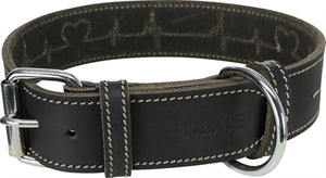 TRIXIE RUSTIC VETLEER HALSBAND HOND HEARTBEAT ZWART