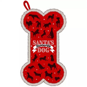 Plenty Gifts Kerstsok Bot Santa's Favourite Dog Rood