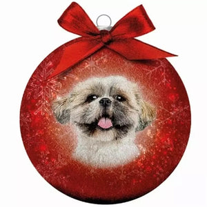 Plenty Gifts Kerstbal Frosted Shih Tzu Rood 10 CM