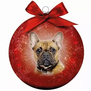 Plenty Gifts Kerstbal Frosted Franse Bulldog Rood 10 CM