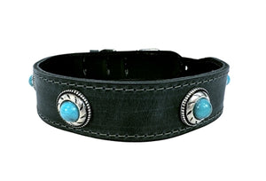 Sazzz Halsband Hond Boho Treasure Stone Vintage Leer Antraciet 37-45X3,5 CM