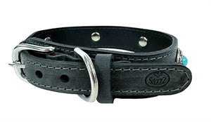 Sazzz Halsband Hond Boho Treasure Stone Vintage Leer Antraciet 37-45X3,5 CM