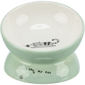 Trixie Voerbak / Drinkbak Kat Verhoogd Keramiek Salie / Wit 150 Ml 13 Cm