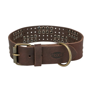 Trixie Halsband Hond Rivet Rustic Vetleer Donkerbruin S-M 34-40X3 Cm
