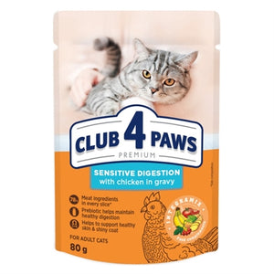 Club 4 Paws Premium Adult Sensitive Digestion Pouch Kip In Saus 24X80 Gr