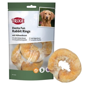 TRIXIE DENTA FUN RABBIT RINGS MET KIPPENBORST 9,5 CM 100 GR